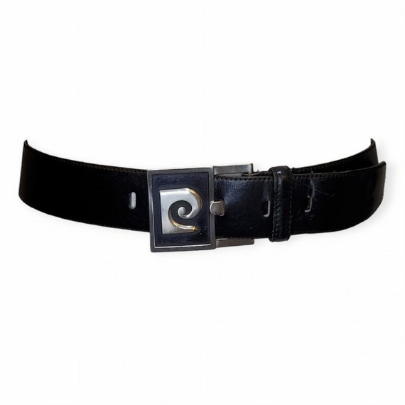 Vintage leather Pierre Cardin double row black belt women’s size 29-33” waist Pierre Cardin Black Leather Belt with Bicolor Buckle 100 cm main image 4
