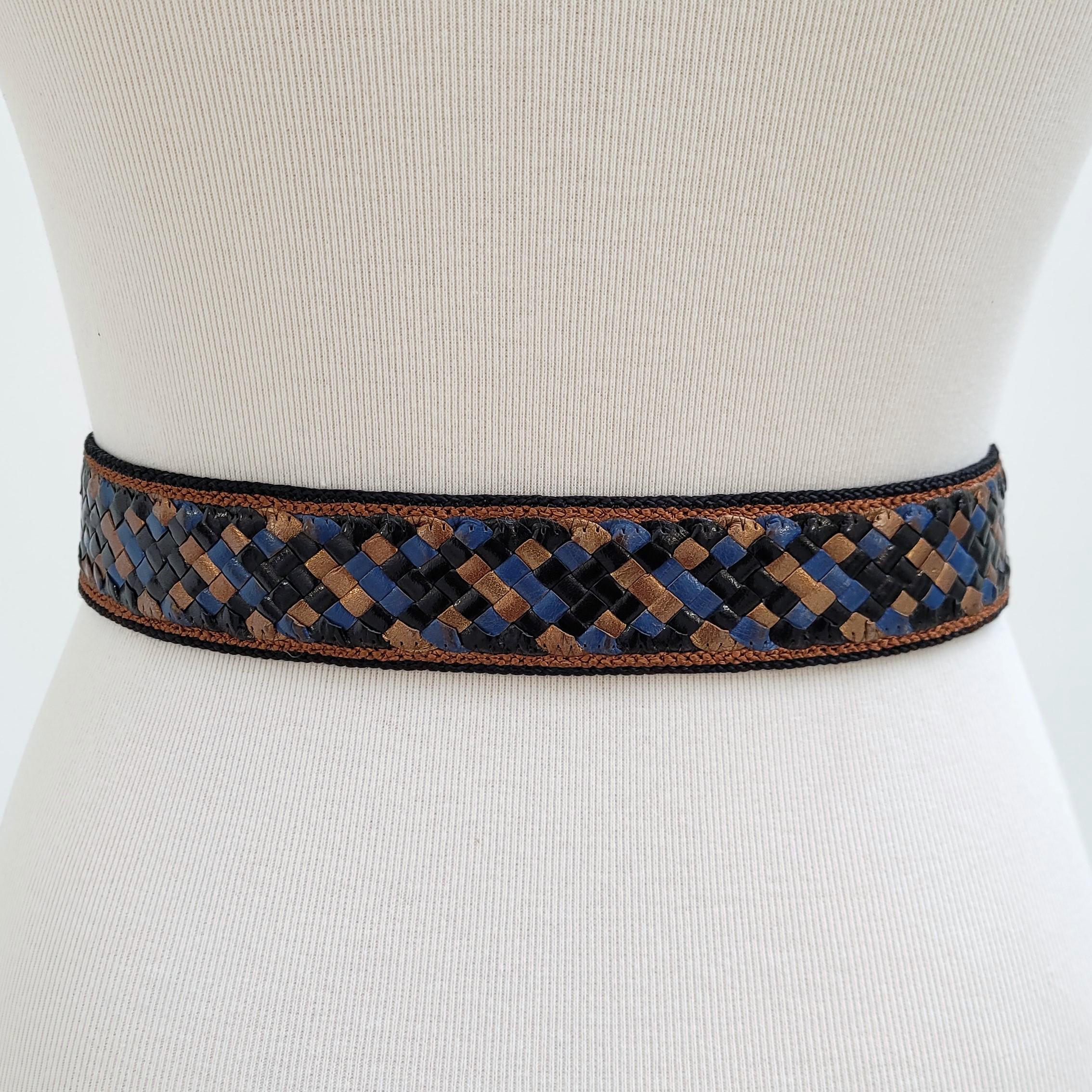 EMANUEL UNGARO Vintage 1980s Braided Leather Belt With Gilt 