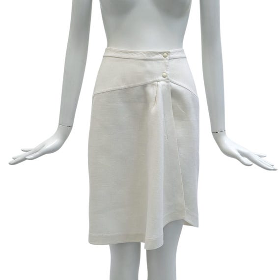 Mugler, THIERRY MUGLER Vintage late 1980s white Linen Asymmetrical Skirt