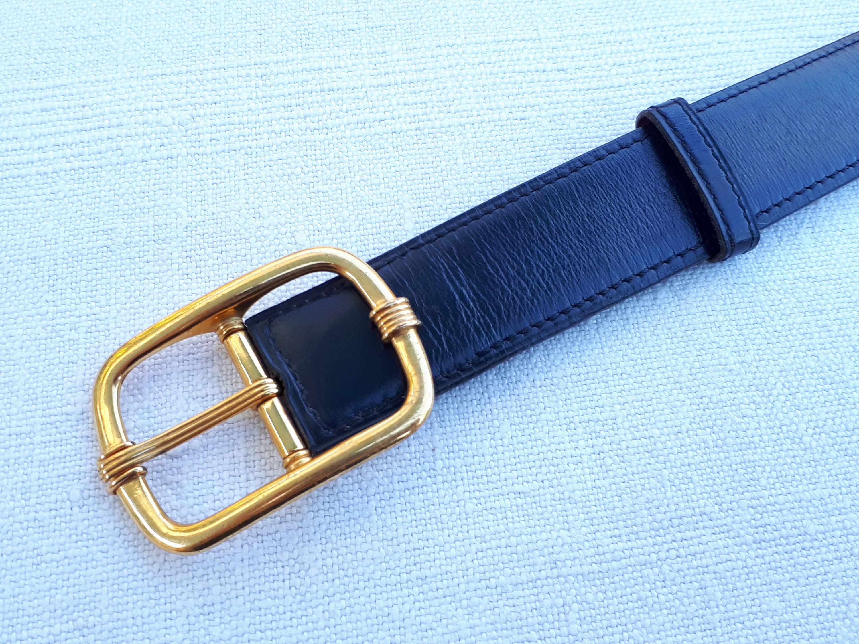 HERMES BELT Constance in Navy Blue and Red Leather Vintage 