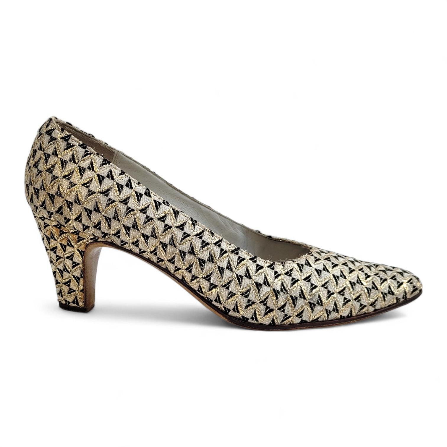 Escarpins Vintage DURER Paris En Cuir Doré - Taille 35 FR / 4 US - Fait Main - Occasion