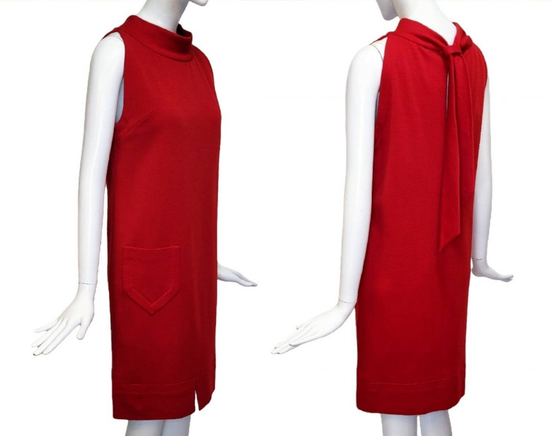 PIERRE CARDIN Vintage 1966 Red Wool Jersey Dress Ireland
