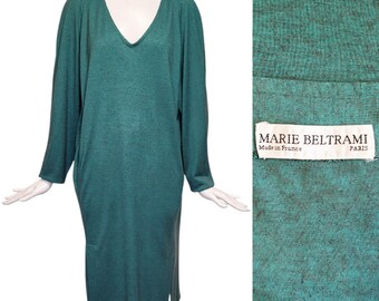MARIE BELTRAMI Vintage 1980s Teal Blue Jersey Dress