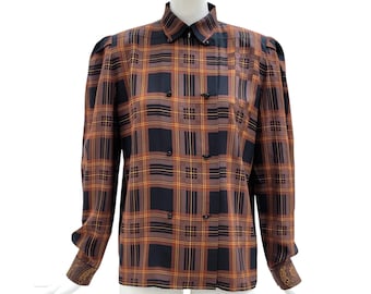 NINA RICCI Vintage 1980s Tartan Silk Blouse