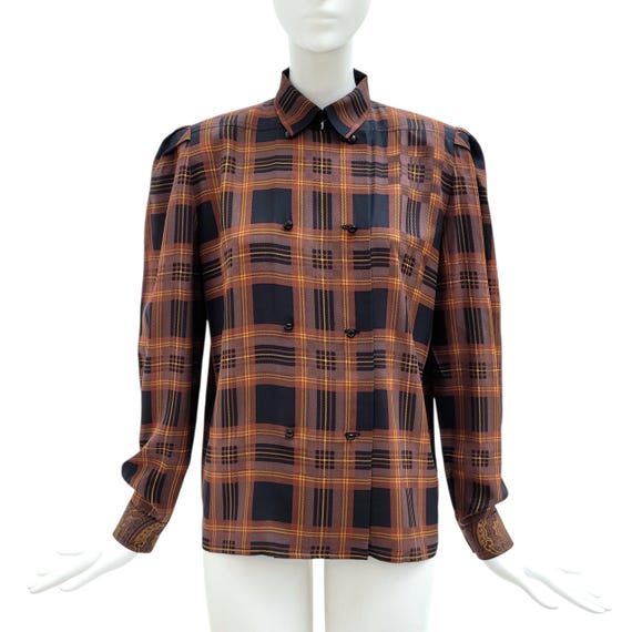 Nina Ricci, NINA RICCI Vintage 1980s Tartan Silk Blouse