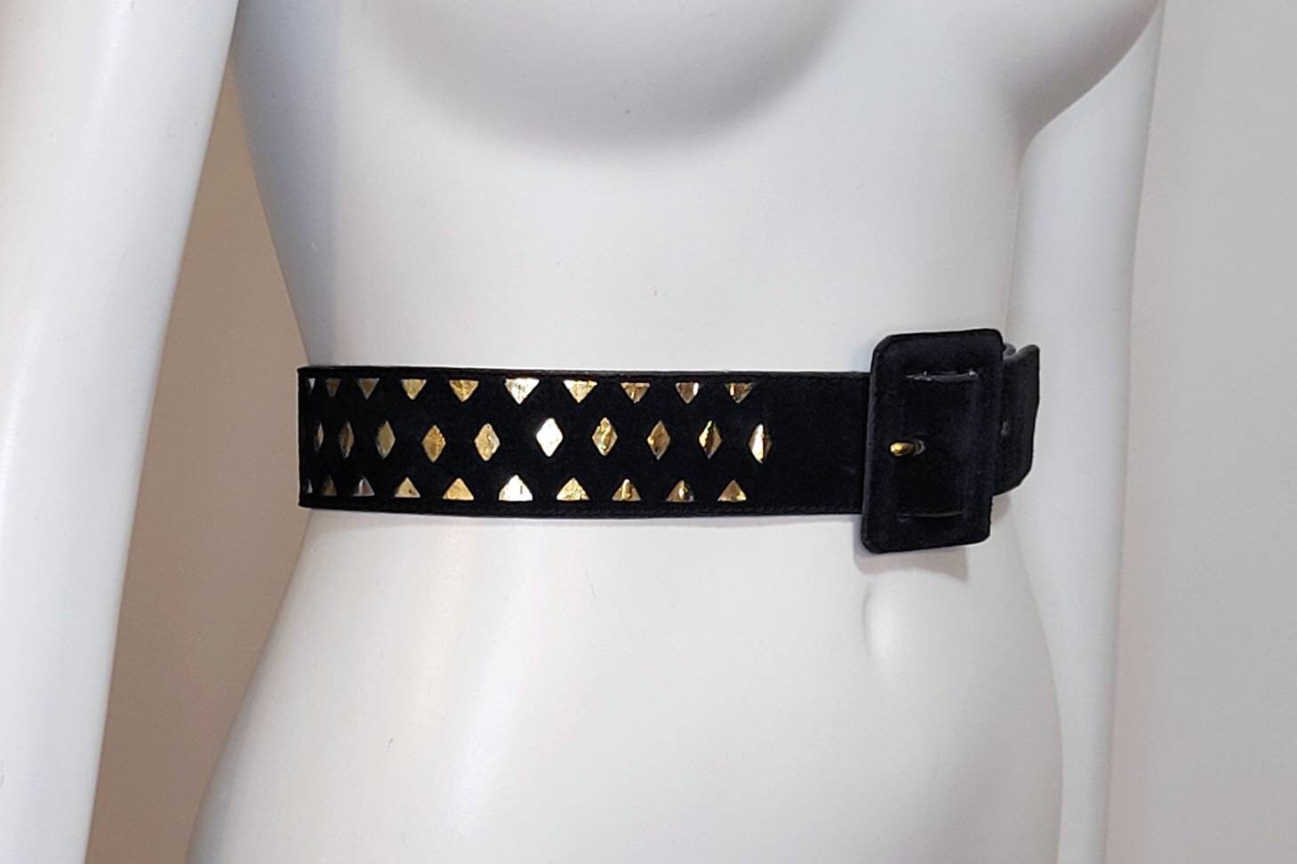 RARE!!!! Vintage 1980\'s Yves Saint Laurent  Black Suede Y Belt 1980s// YVES SAINT LAURENT Ysl// Black Stud Suede Waist Belt  main image 2