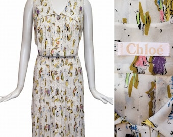 CHLOE by KARL LAGERFELD Vintage 1990s Sketches Printed Silk Dress