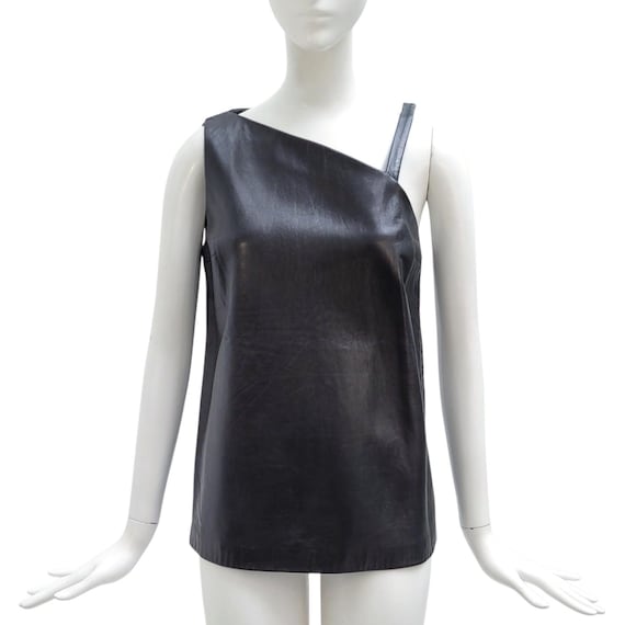 Trussardi, TRUSSARDI Vintage 2000s Black Leather Asymmetrical Tank Top