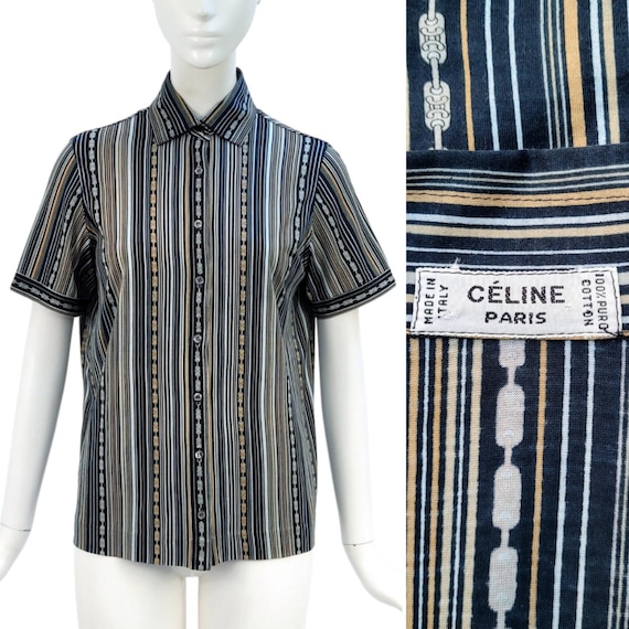 Celine, CELINE Vintage 1970s Striped Printed Cotton Jersey Shirt