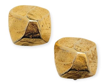 HERMES Vintage 1980s “Nugget” Gilt Metal Earrings
