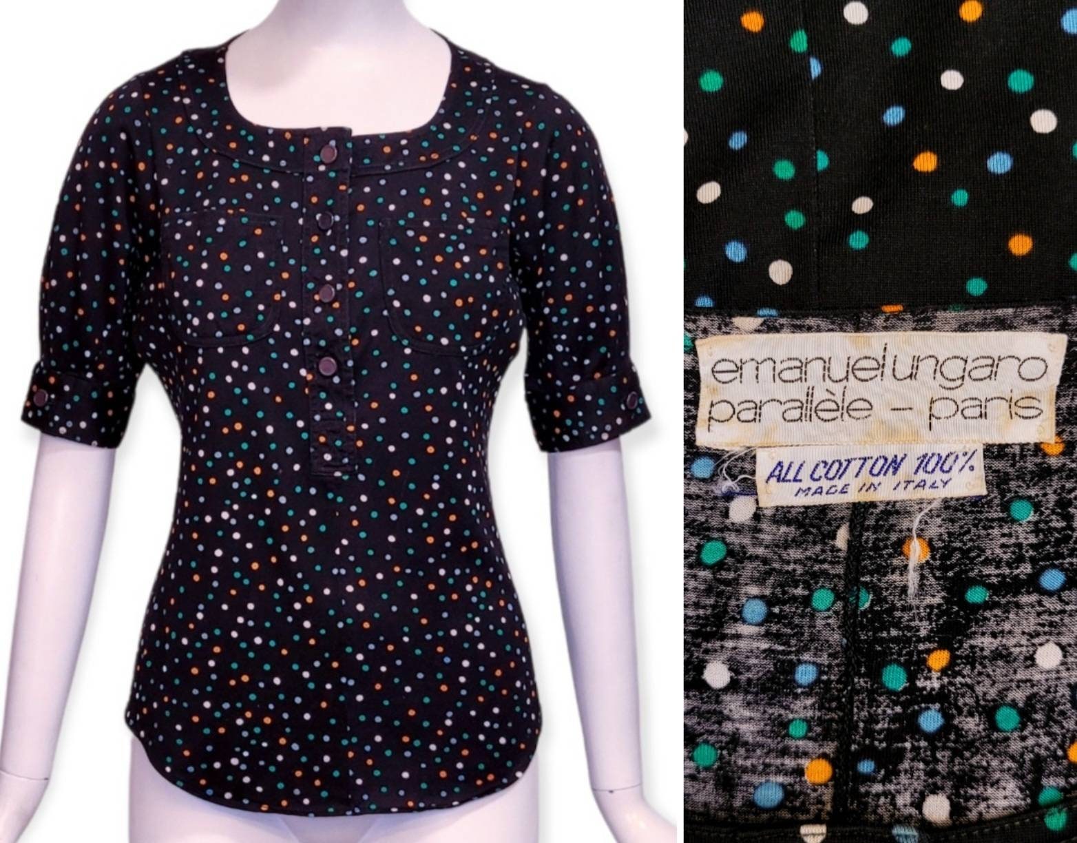 Chemisier Noir Emanuel Ungaro - Taille 10/44 - Transparent Avec Camisole Incluse - Occasion Très Bon état