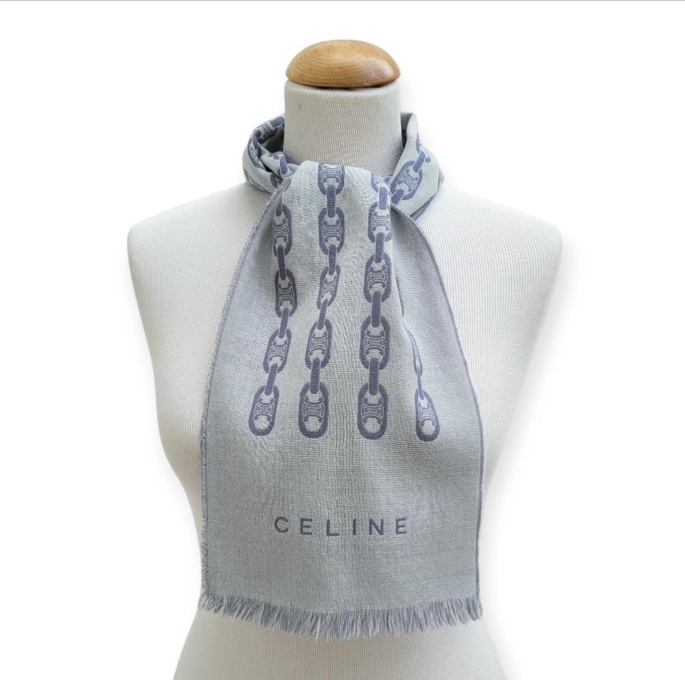 CÉLINE VINTAGE KAKI Soie Longue écharpe