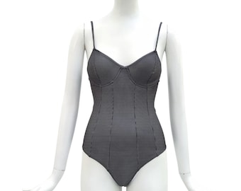 POPY MORENI Vintage 1990s Charcoal Stretch One-Piece Swimsuit