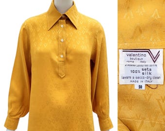 VALENTINO Vintage 1970s Mustard Silk Crepe Blouse