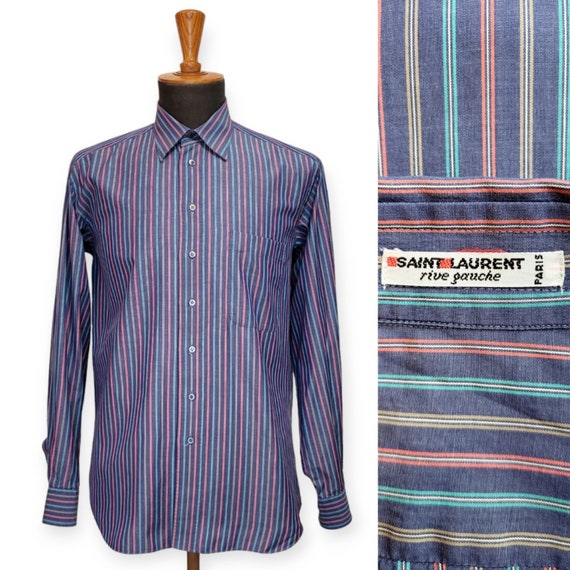 YVES SAINT LAURENT Vintage 1980s Men's Blue Striped Shirt - Etsy