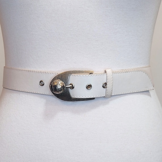 CLAUDE MONTANA White Leather Belt with Silver Buckle Leather belt Claude Montana White size S International in  main image 4