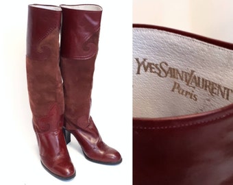 YVES SAINT LAURENT Vintage 1970s Leather and Suede Russian Boots - Fall 1976