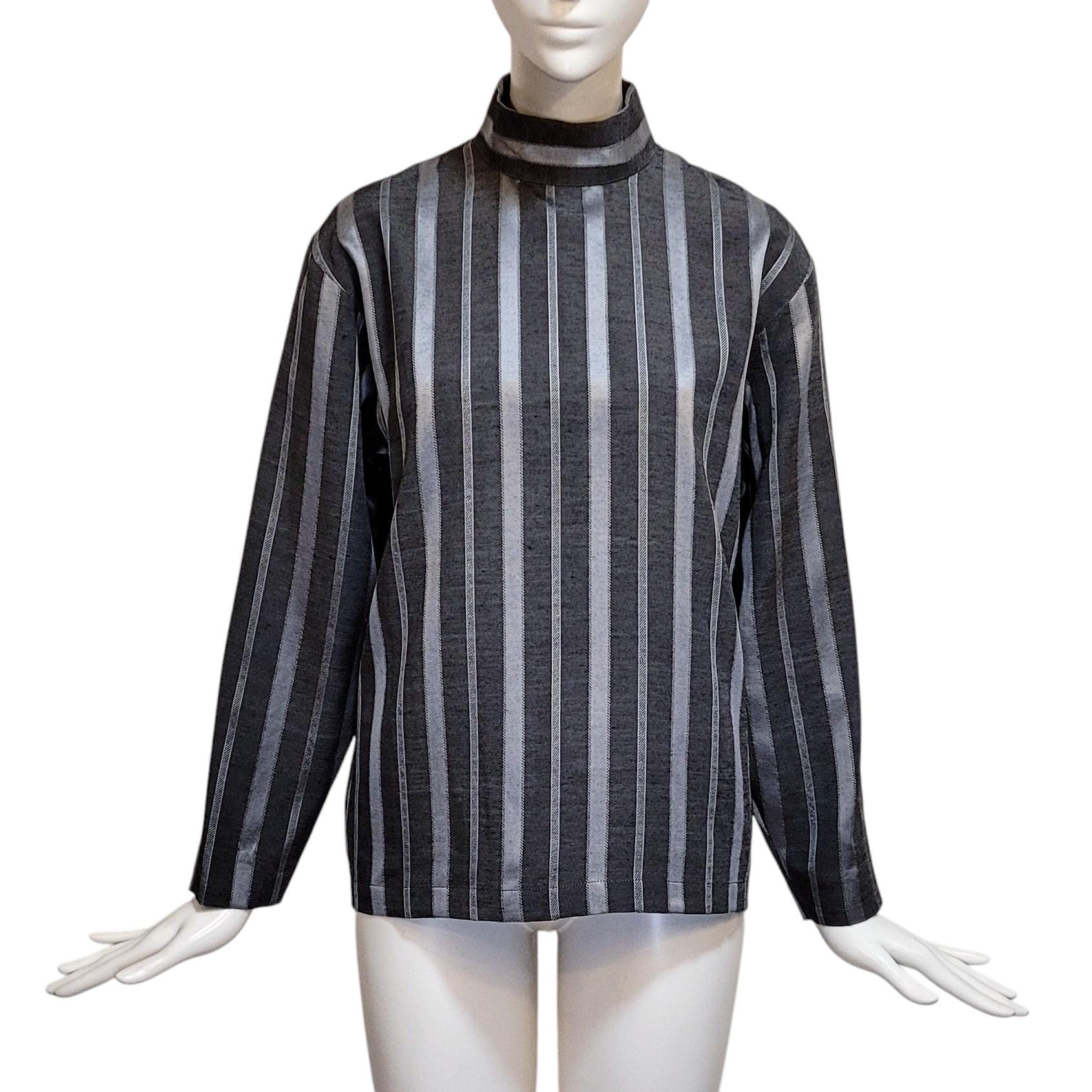 Christian Dior Monsieur, CHRISTIAN DIOR Vintage 1980s Grey Striped Silk Blouse