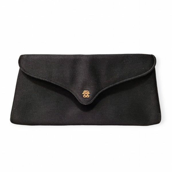 GERMAINE GUERIN Vintage 1960s Black Silk Satin Clutch Bag