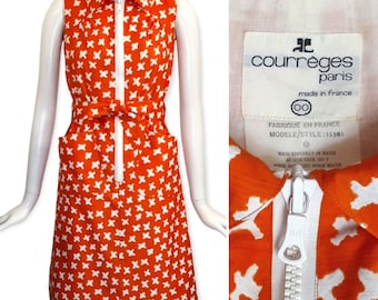 COURREGES Vestido laranja sem mangas vintage dos anos 1970