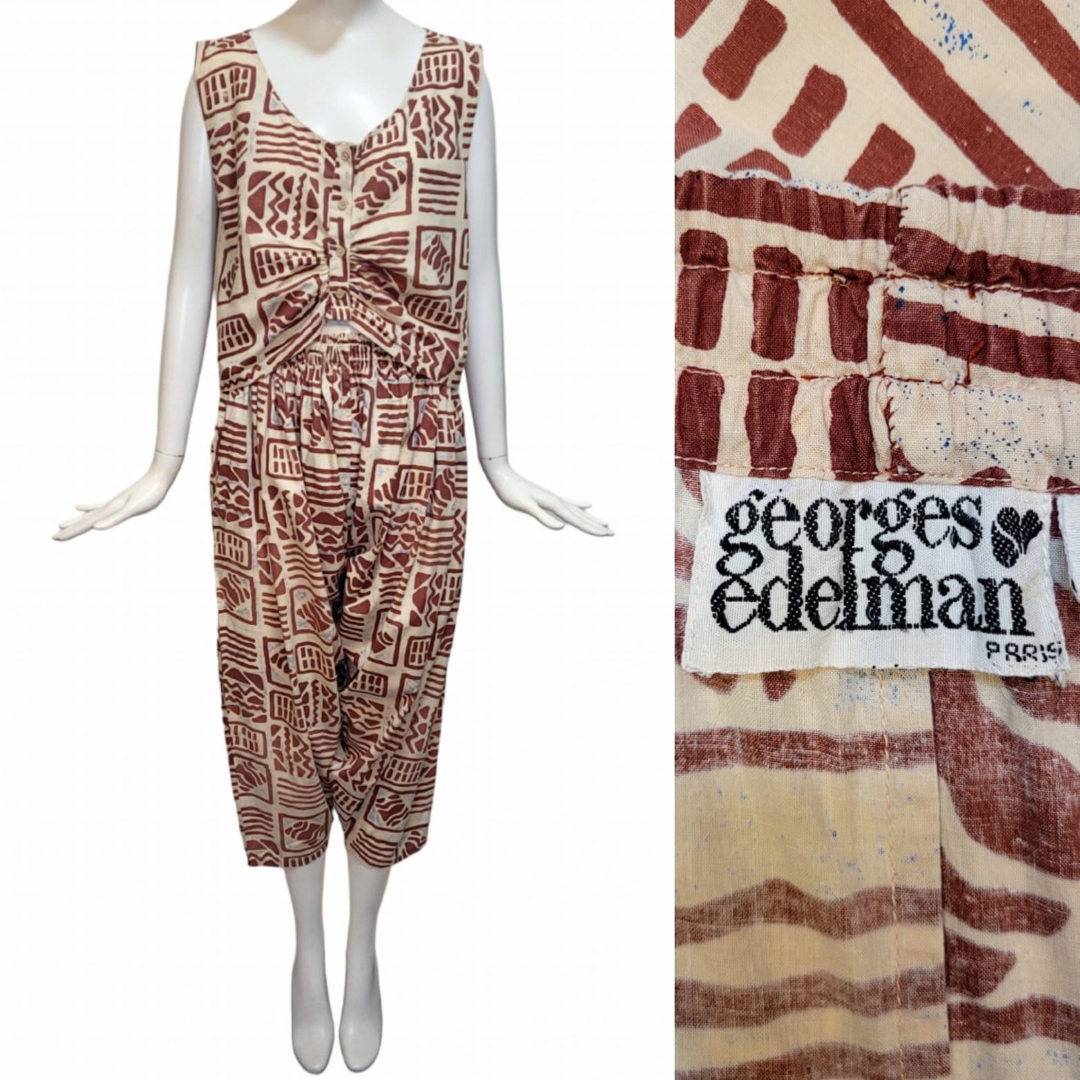 GEORGES EDELMAN 1980s Ethnic-printed Top & Harem Pants Set