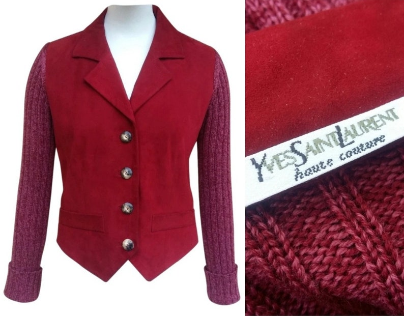 YVES SAINT LAURENT Haute Couture Vintage 1990s Suede and Knit Jacket image 1