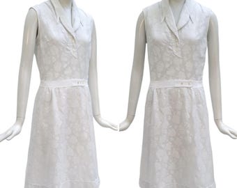 DANIEL HECHTER Vestido vintage de algodón blanco sin mangas de los años 60