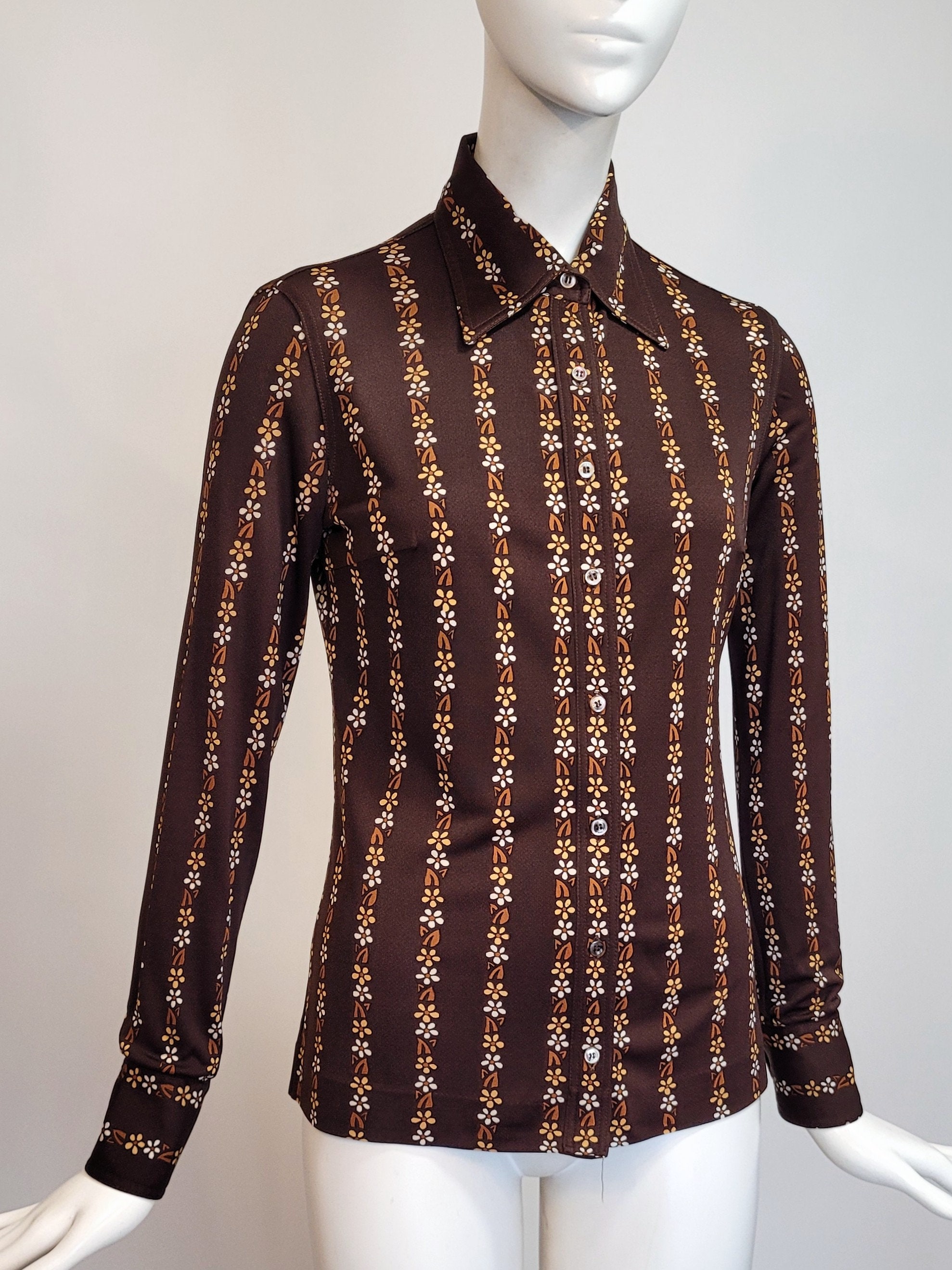 CELINE Vintage 1970s Printed Brown Shirt - Etsy