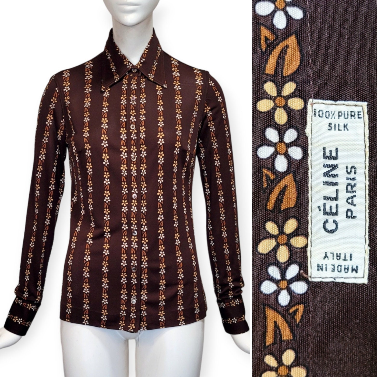 【CELINE】lady's Tシャツ paris70‘ｓ コットン brownカラー CELINE セリーヌ クルーネックTシャツ T-SHIRT 70'S PARIS