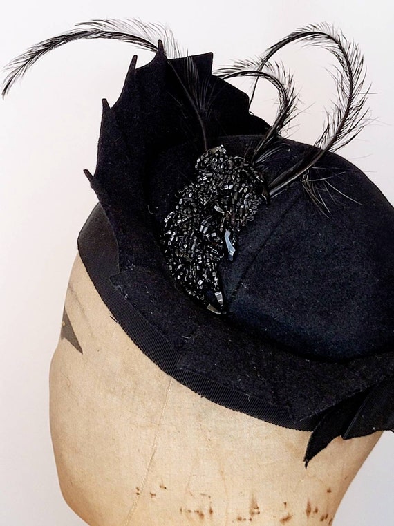 VINTAGE 1930s Feathered Wool Felt Hat - image 10