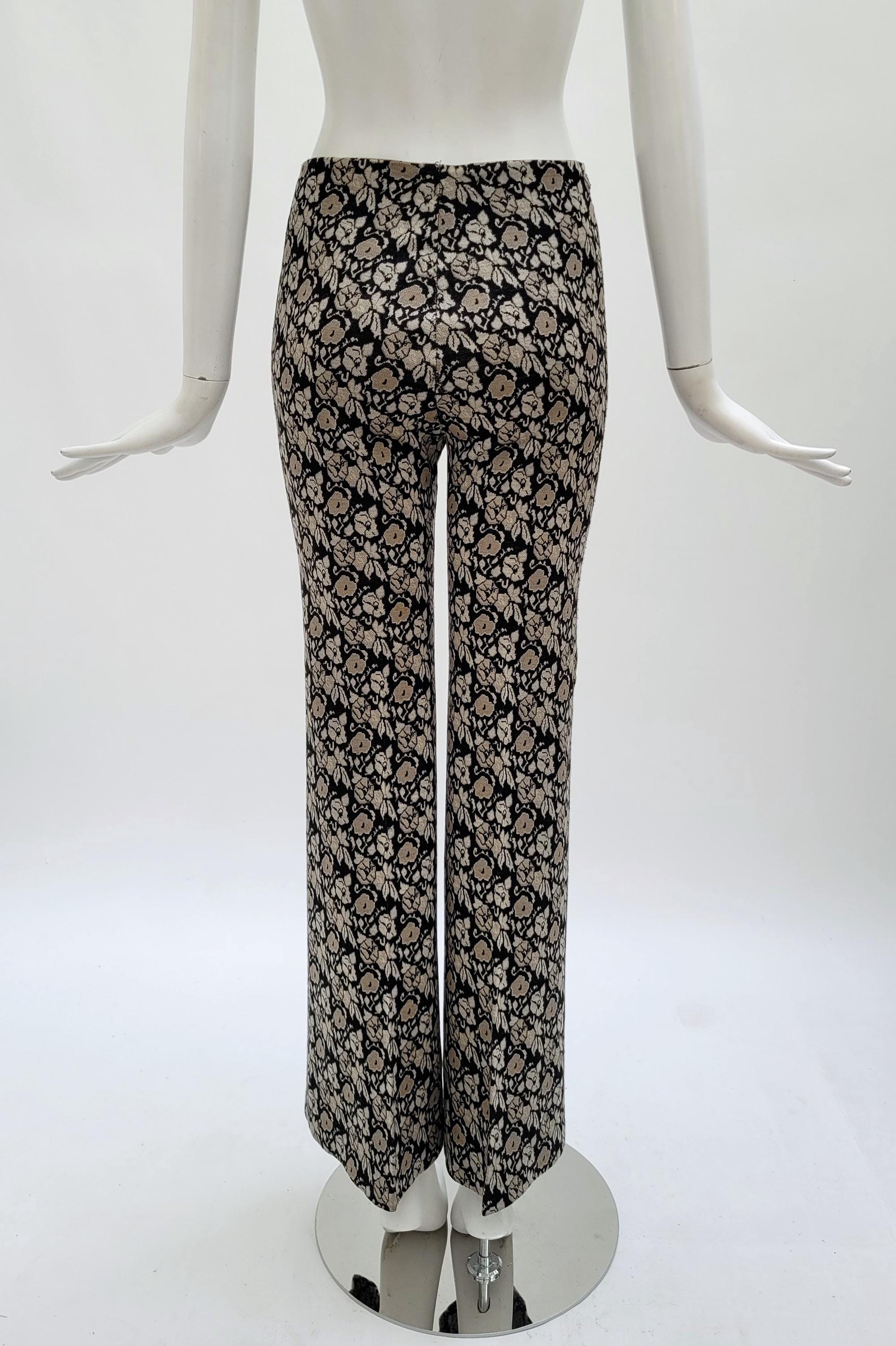 Rod Paris ROD PARIS Vintage 1970s Floral Pattern Flare Pants - Black and Beige - Etsy