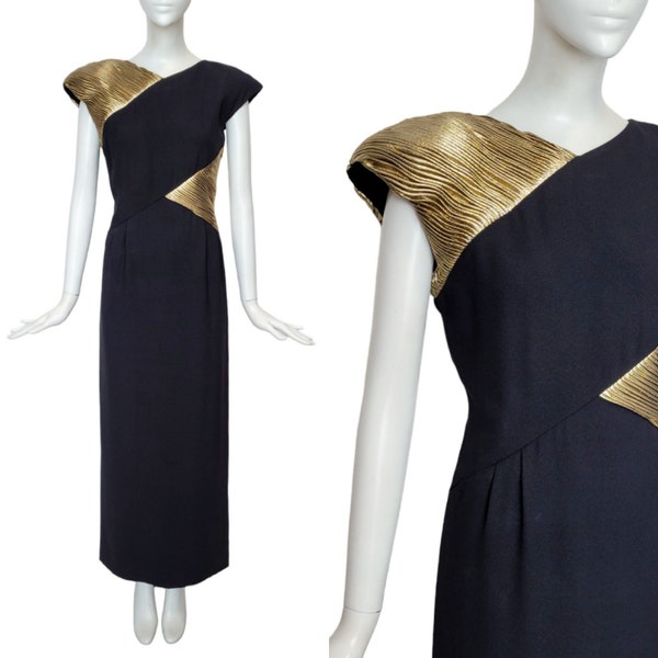 VALENTINO Vintage 1980s Black & Gold Evening Dress