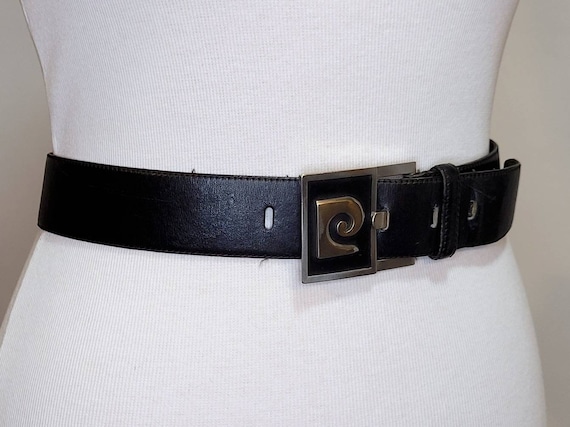 PIERRE CARDIN Vintage 1970s Logo Black Leather Belt - Etsy display picture 3
