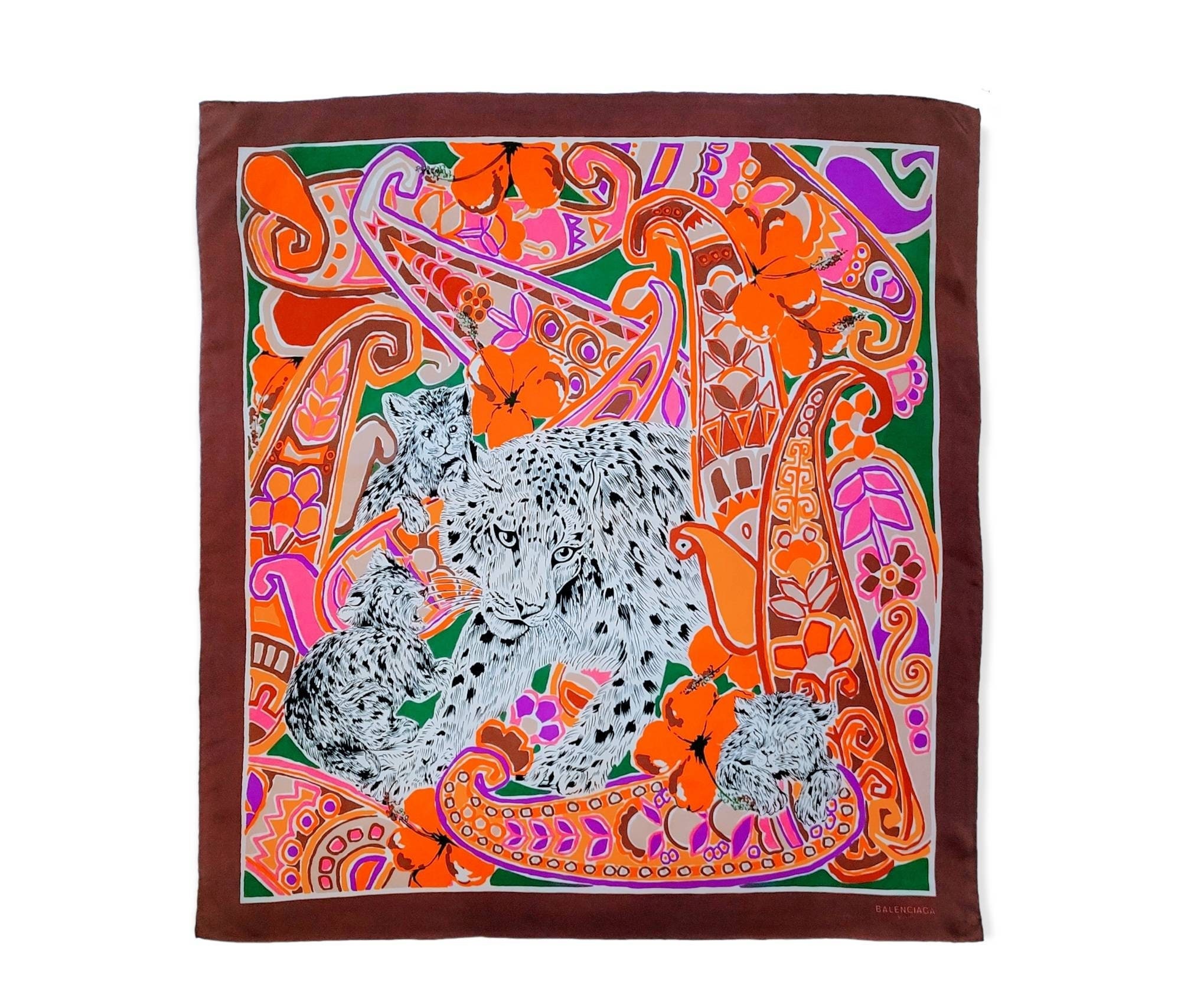 Gant Gaither Large Colorful Silk Scarf Tiger/Jungle Print for Baar & - Ruby  Lane