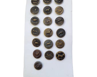 ANTIQUE Metal Hunt Buttons Set - 19 pieces