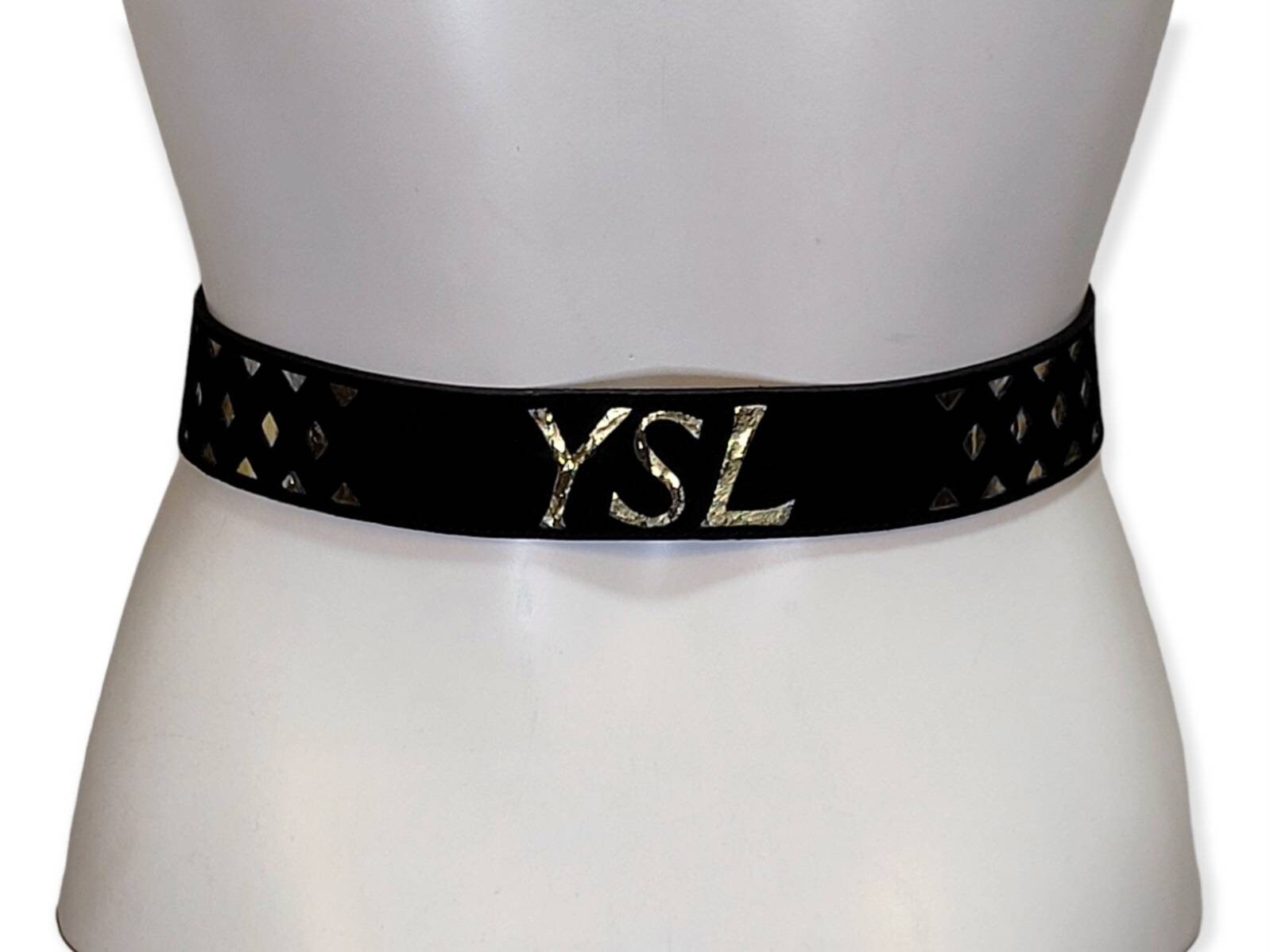 YVES SAINT LAURENT Vintage 1980s Gilt Logo Suede Belt - Etsy display picture 3