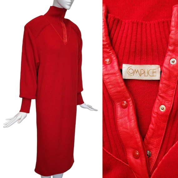 Claude Montana, CLAUDE MONTANA for COMPLICE Vintage 1980s Red Knit and Leather Dress