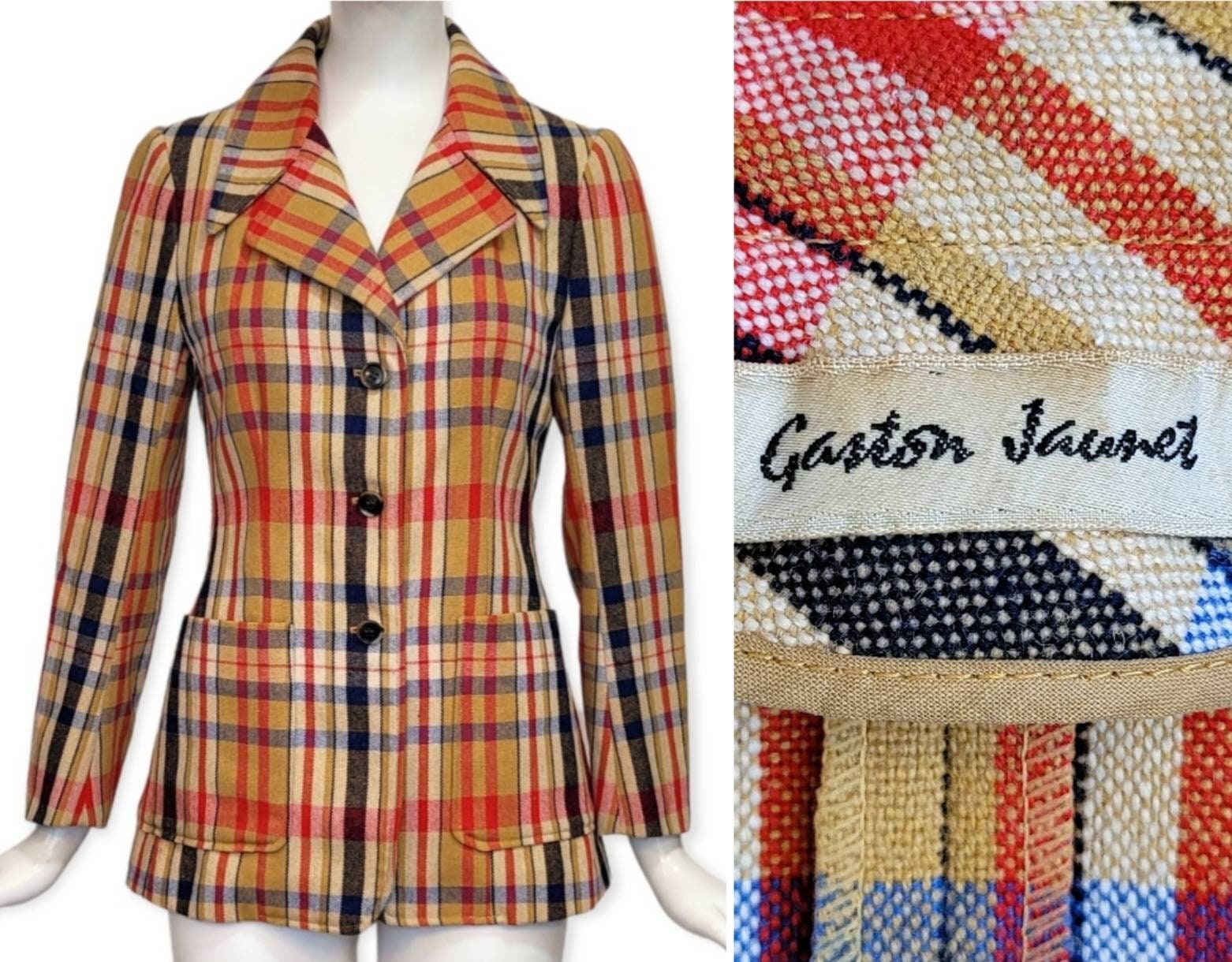 GASTON JAUNET Vintage Late 1960s Tartan Jacket 
