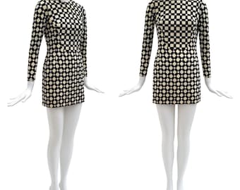 VINTAGE 1960s French Couture Op-Art Wool Mini Dress - As is