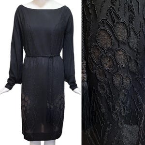 VINTAGE 1920s Embroidered Black Dress