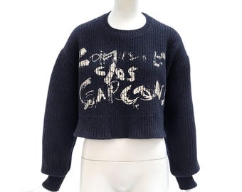 COMME DES GARCONS Vintage F/W 1985 Flocked Black Wool Crop Sweater