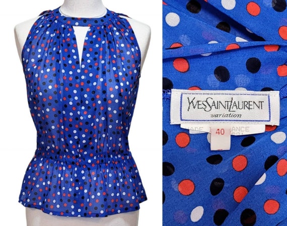YVES SAINT LAURENT ヴィンテージ 1990年代 ポルカドット ブルー