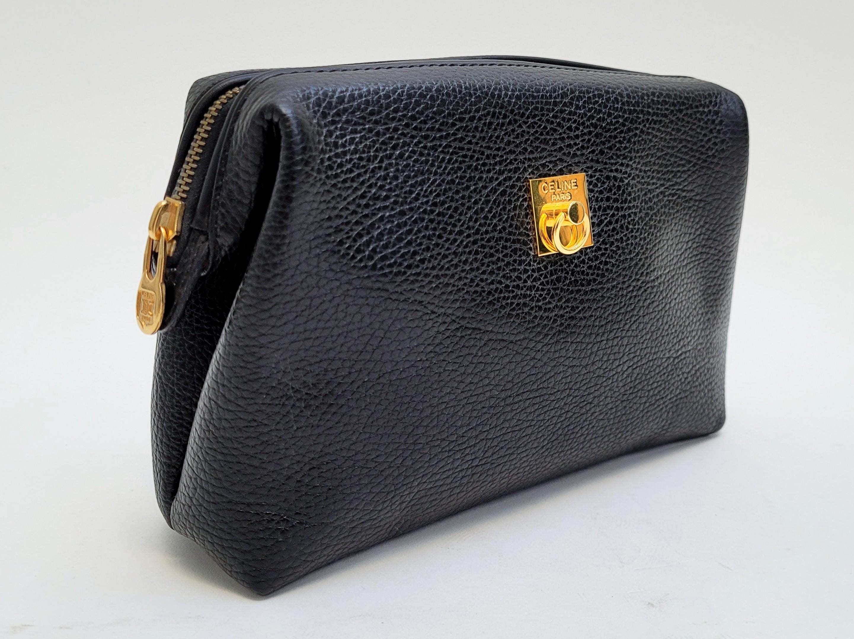 CELINE Vintage 1990 Black Leather Clutch Bag / Beauty Case - Etsy