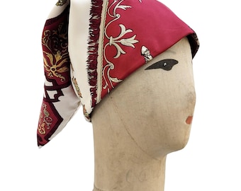 HERMES Vintage 1960s "Ludovicus Magnus" Silk Scarf Headpiece / Hat