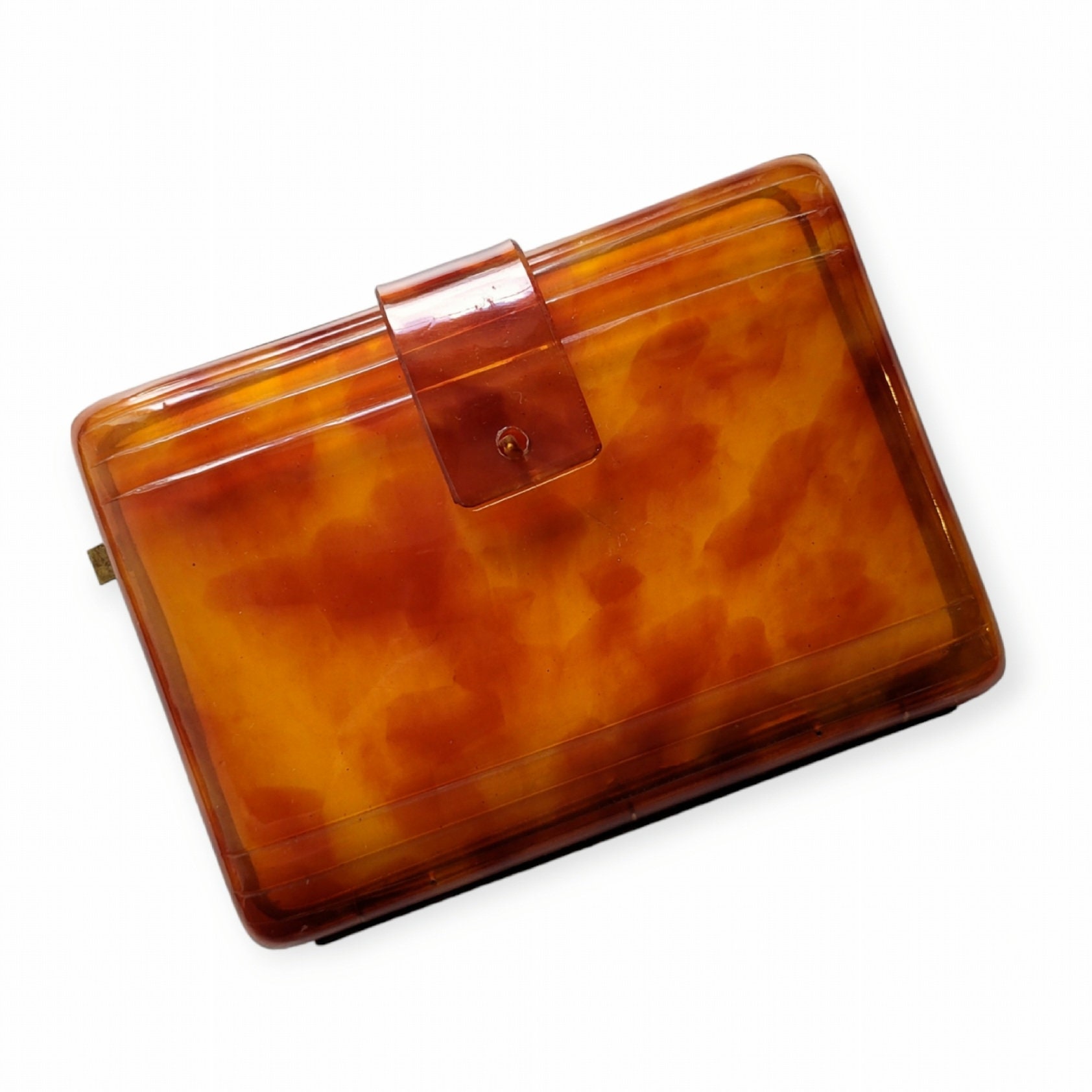 Minaudière Vintage Orange En Velours - Signée AM, Décor Bakélite - Occasion Rétro Années 50/60