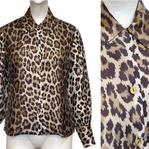 VINTAGE 1960s Leopard Printed Silk Blouse