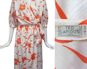 TED LAPIDUS Vintage 1980s Coral Printed Dress