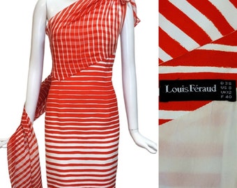 LOUIS FERAUD Vintage 1980s Red Striped Dress