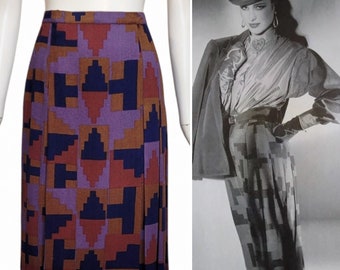 YVES SAINT LAURENT Vintage Fall 1980 Printed Wrap Skirt