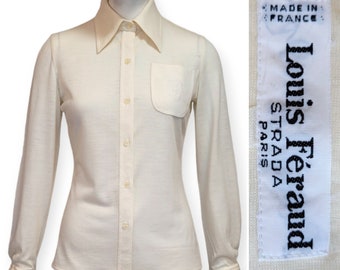 LOUIS FERAUD Vintage 1970s Off-White Wool Shirt